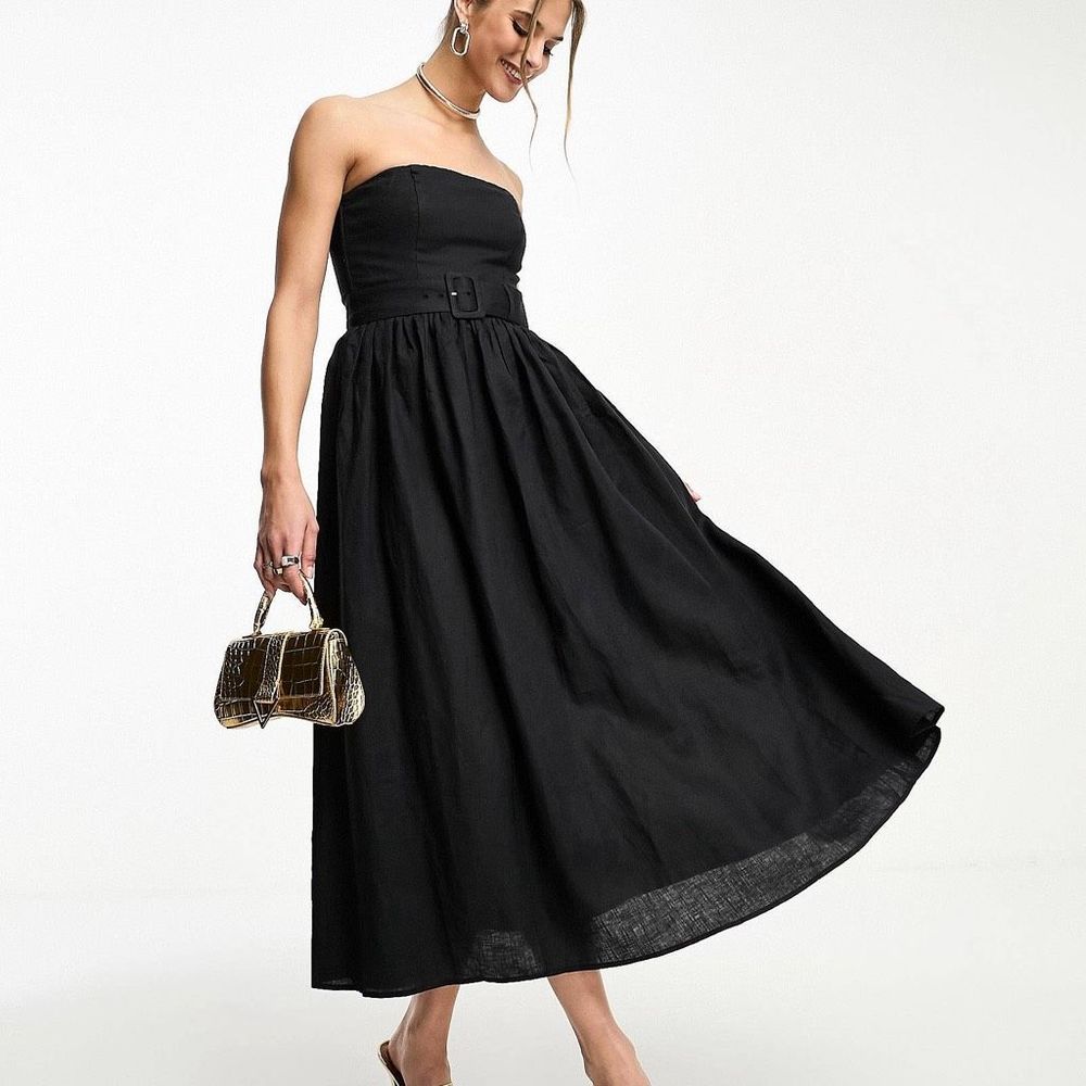 & Other Stories Linen Dress Black Strapless Belted Size 10 Party Graduation
